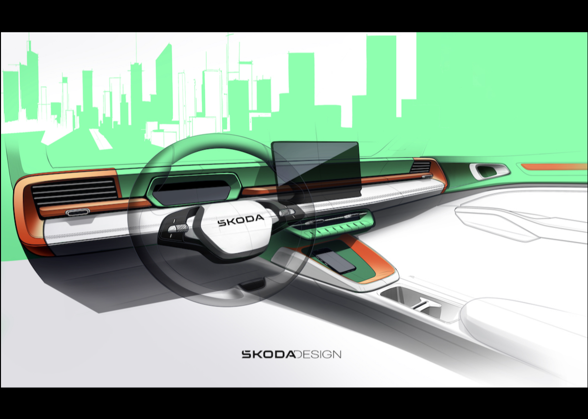 Škoda präsentiert erste Innenraumskizzen und gibt den Termin für die Weltpremiere des batterieelektrischen Epiq bekannt