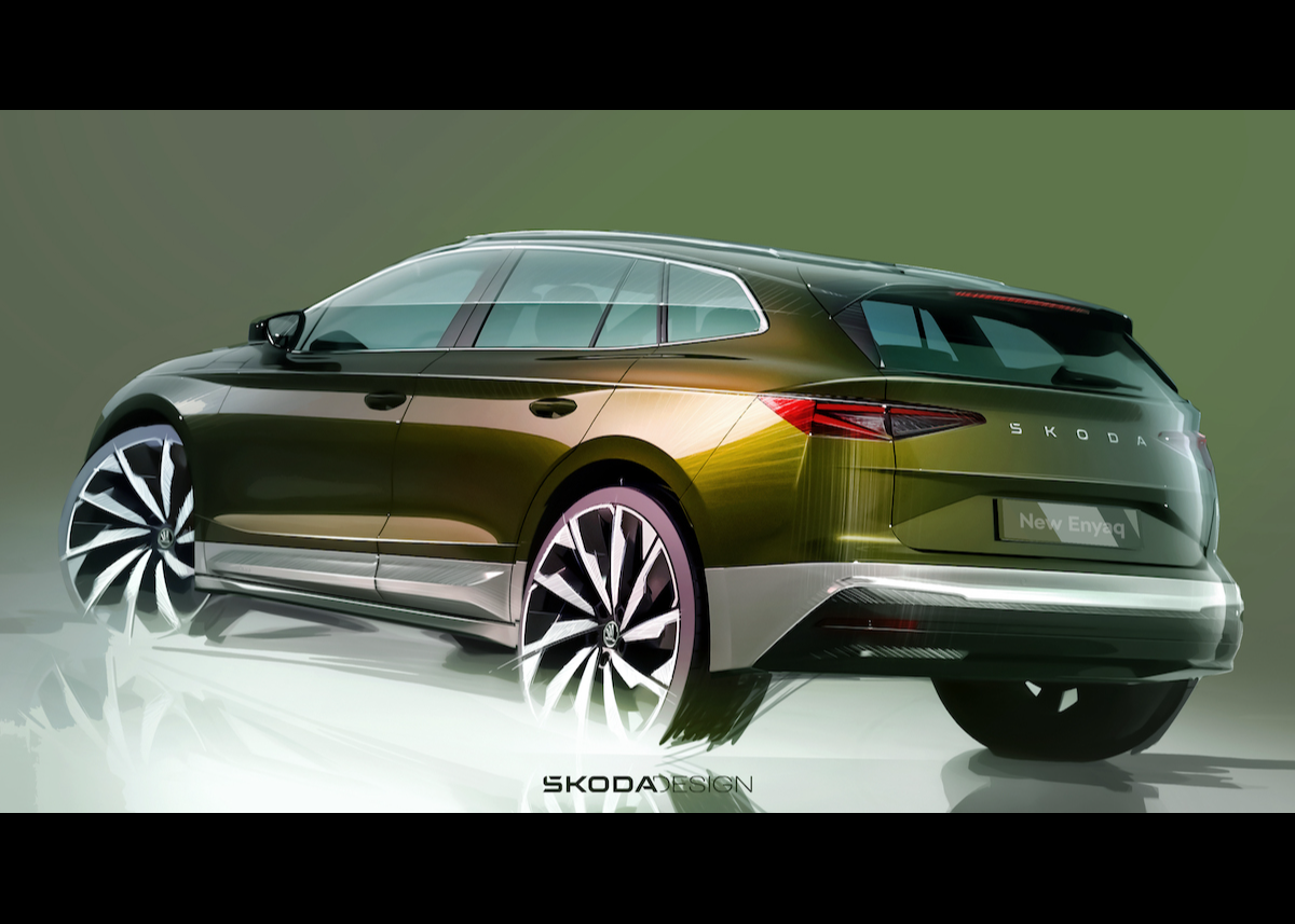 Designskizzen der neuen Škoda Enyaq-Familie: Der elektrische Bestseller erhält Modern Solid-Merkmale