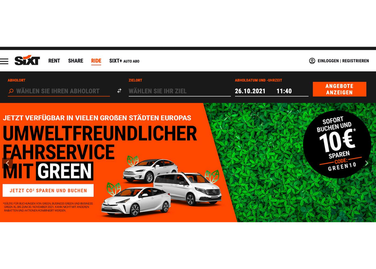 SIXT ride bietet nachhaltige Fahrservices mit Hybrid- und vollelektrischen Fahrzeugen