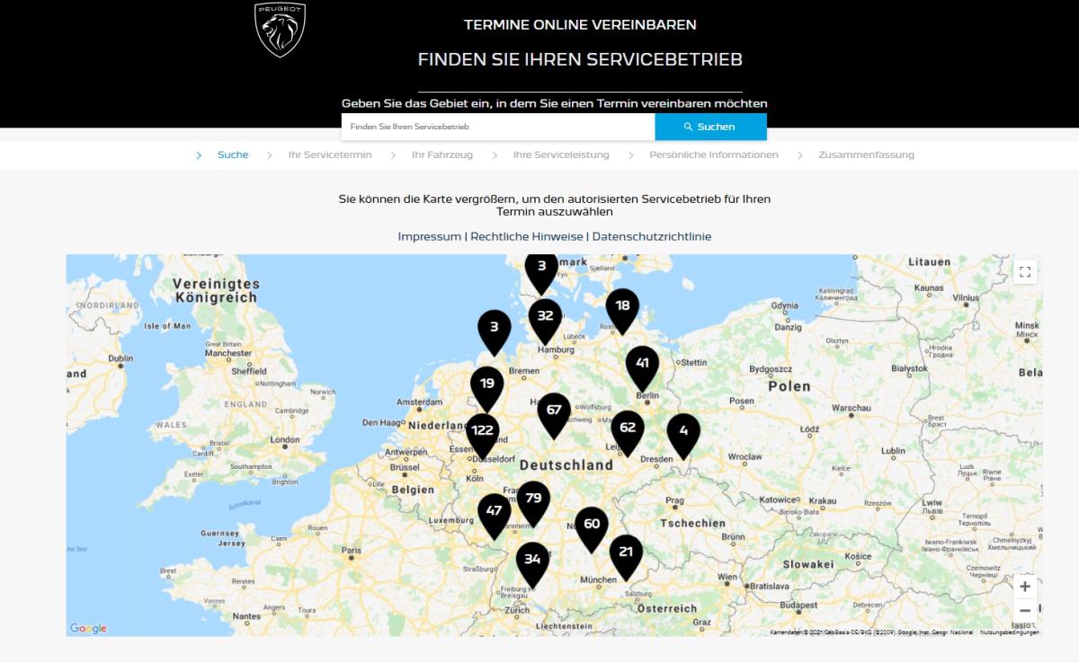 Werkstatttermine online bei Peugeot vereinbaren